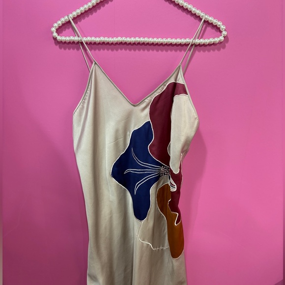 Vintage Natori Flower Print Cream Slip Dress - Picture 3 of 6